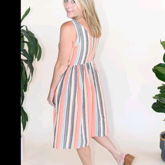 Saint Geraldine, Ivy Dress- Monaco Stripe, Tangerine/Grey/Cream/Light Teal,Small - Picture 14 of 16